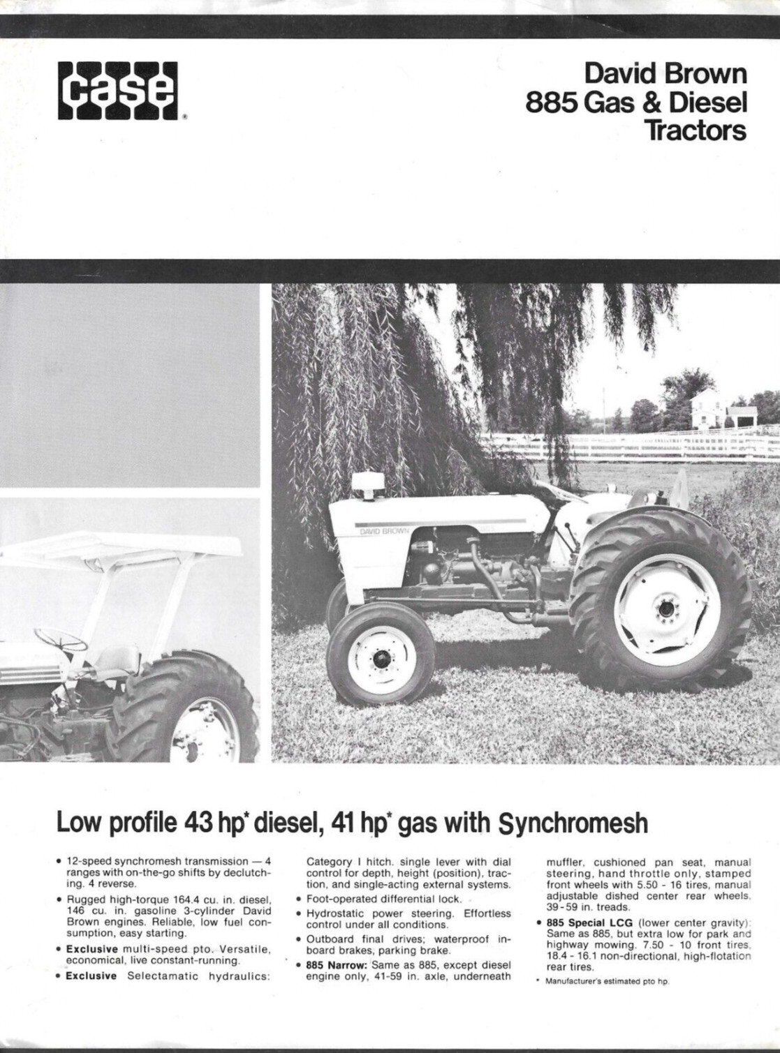 Early 1970s CASE DAVID BROWN 885 Gas & Diesel Tractor Brochure 2 pgs