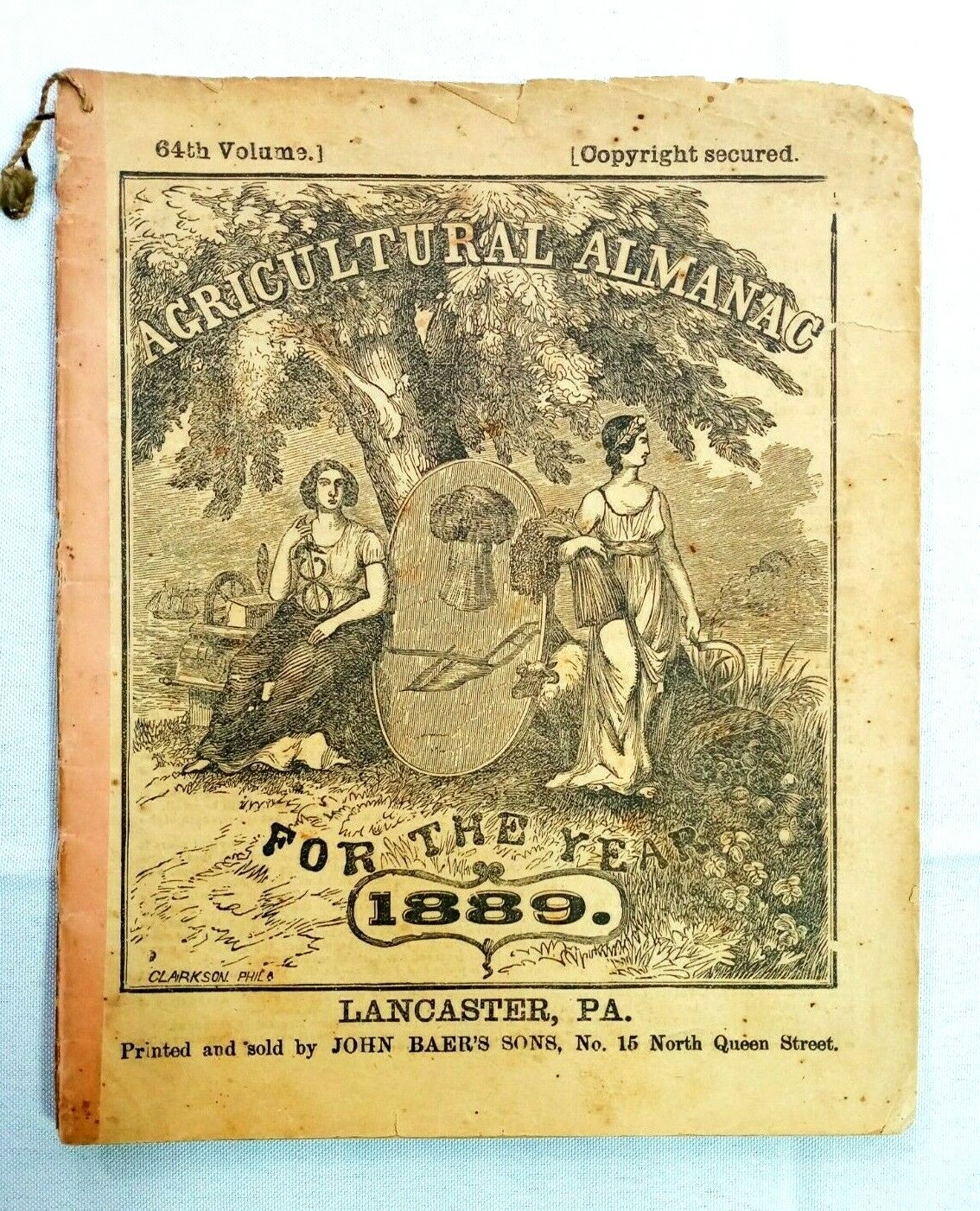 John Bear Baer&rsquo;s Agricultural Almanac Lancaster, PA Antique Farmers Vintage 1889