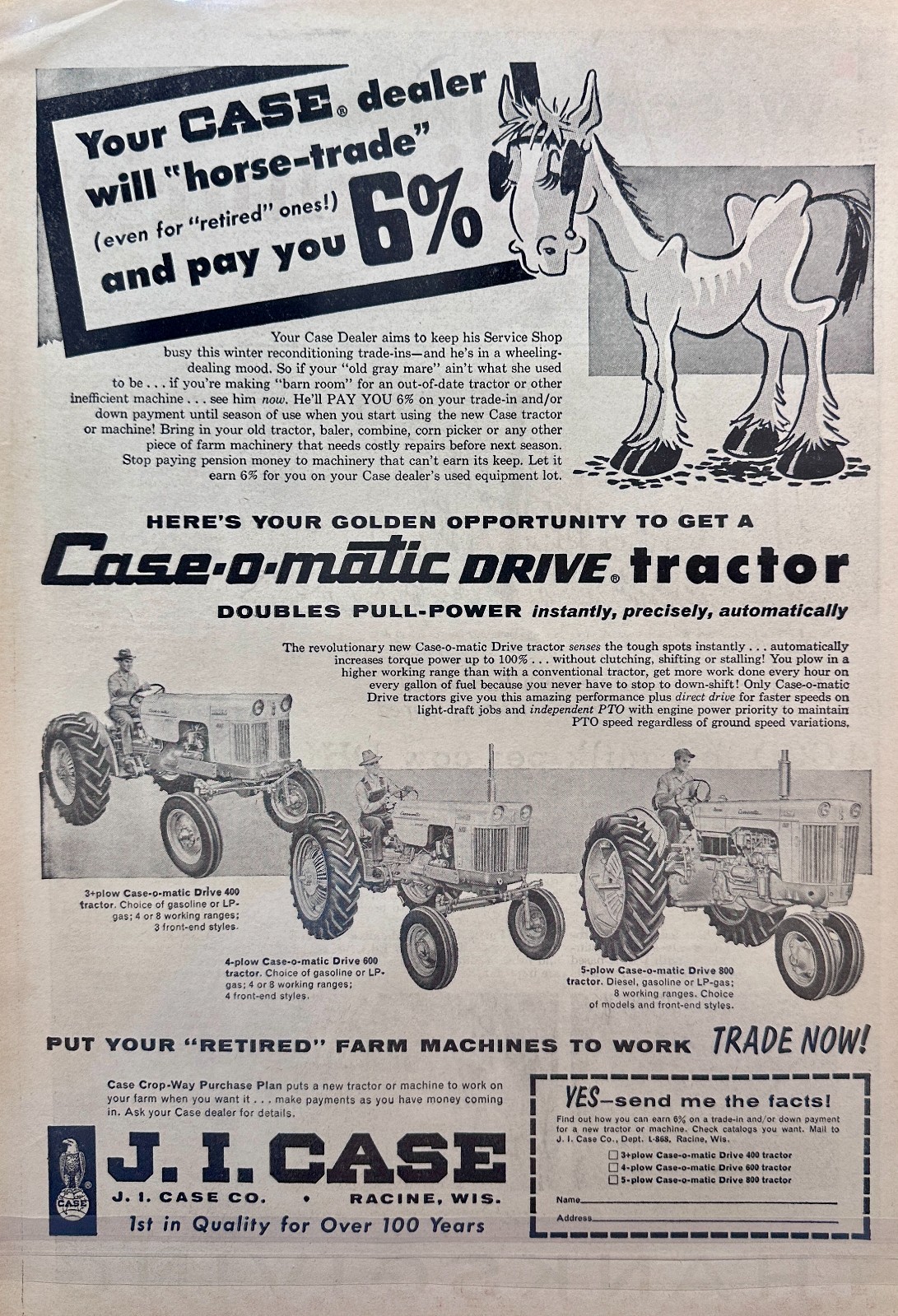 Lot of (2) Case Farm Equipment Ads From 1958 & 1962 Set #5085