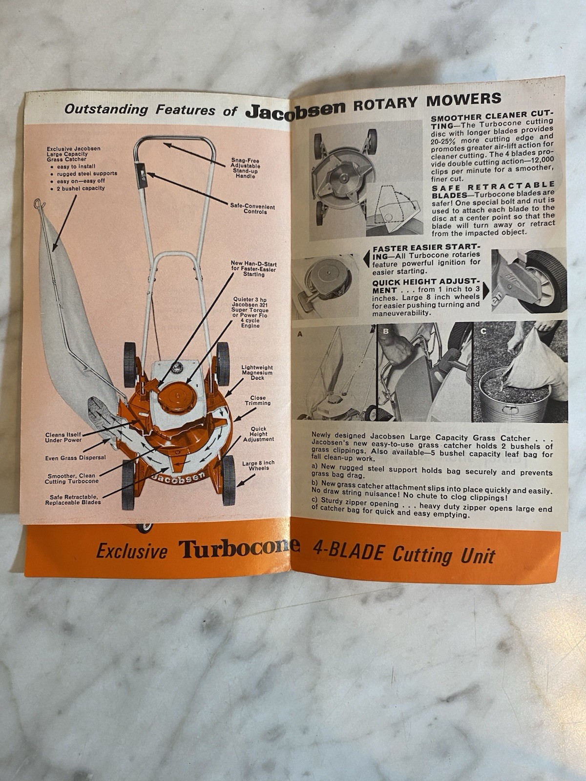 Vintage 1965 Jacobsen Rotary Mowers Turbocone 4-Blade Advertising Brochure