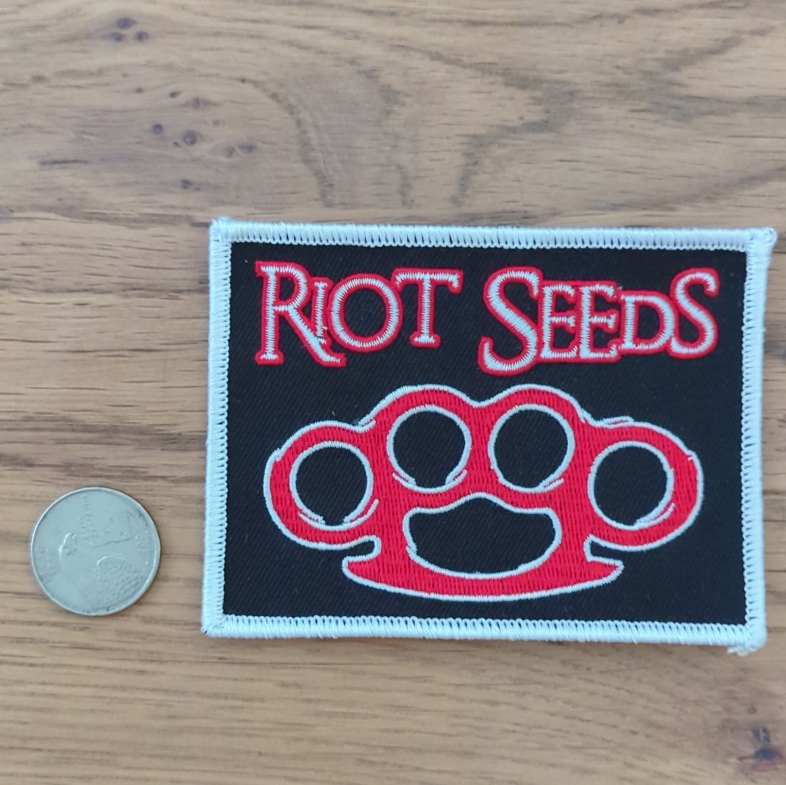 Riot Seeds Embroidered Patch Knuckle Design Agriculture Theme Black Red White