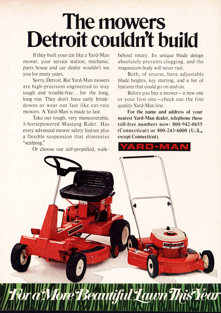 1971 Yard Man: Mowers Detroit Couldn&rsquo;t Build Vintage Print Ad