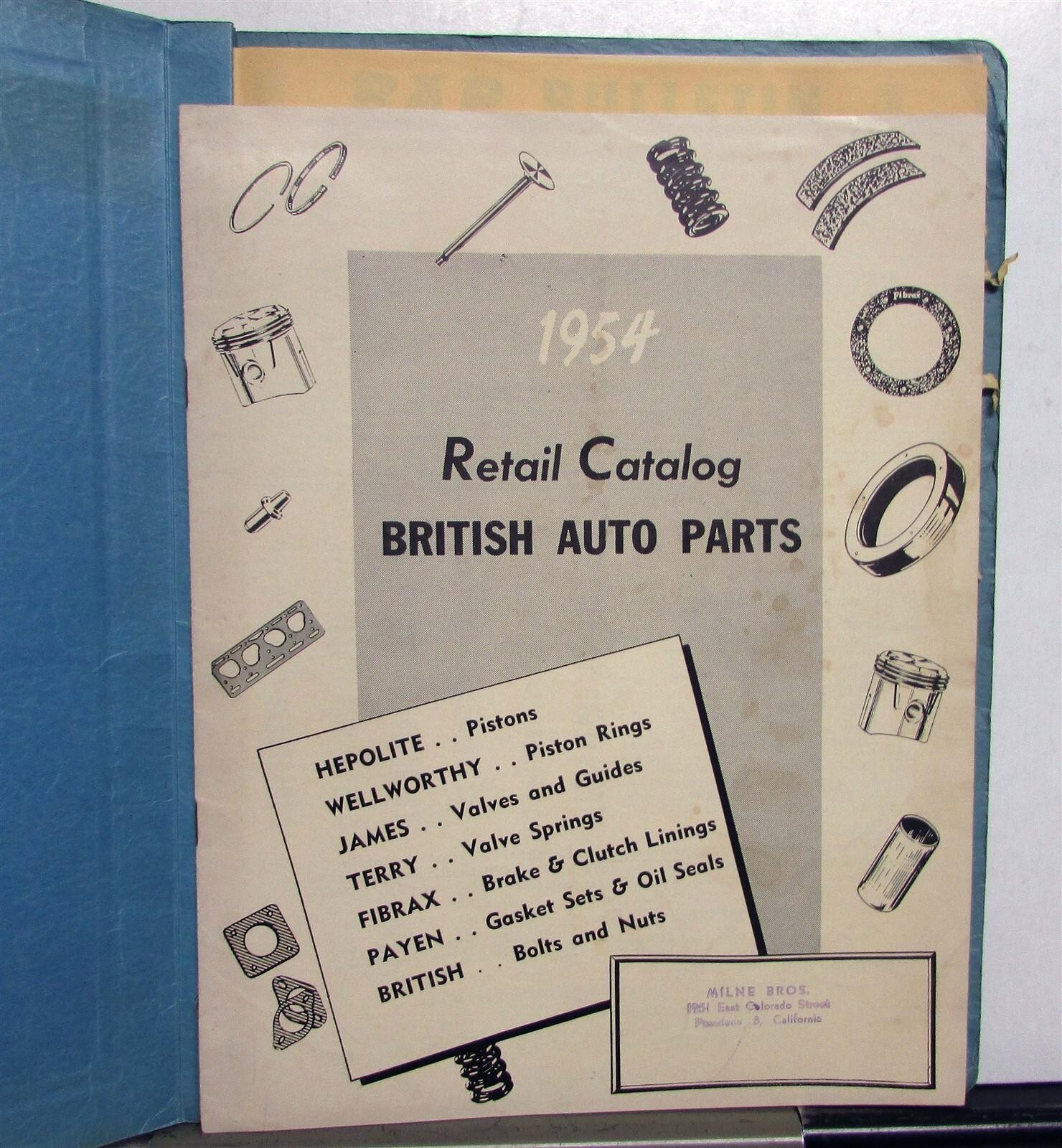 1954 British Auto Parts Bulletins Illustrated Parts & Price List Retail Catalog
