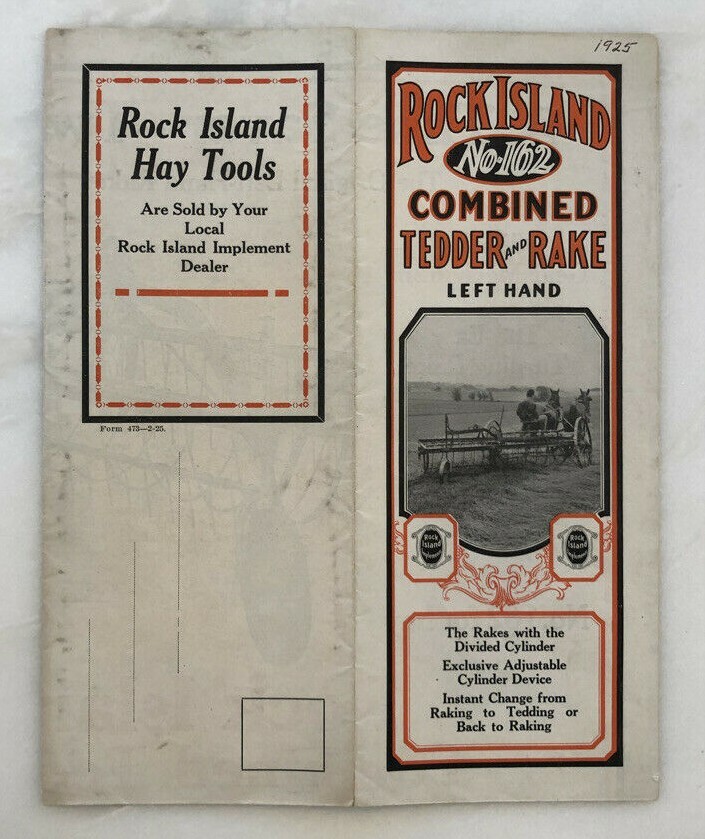 1925 ROCK ISLAND No. 162 TEDDER & RAKE Plow Co FARM Advertising Antique Brochure