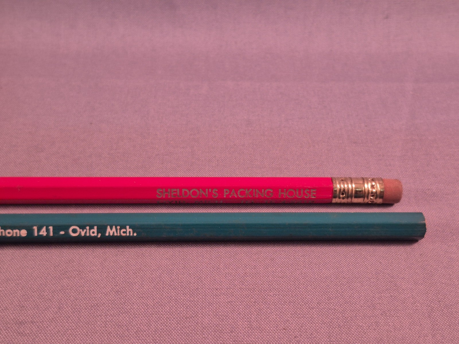 Vintage Pencil Sheldon&rsquo;s Meat Packing House Ovid MI Green Red Advertisement