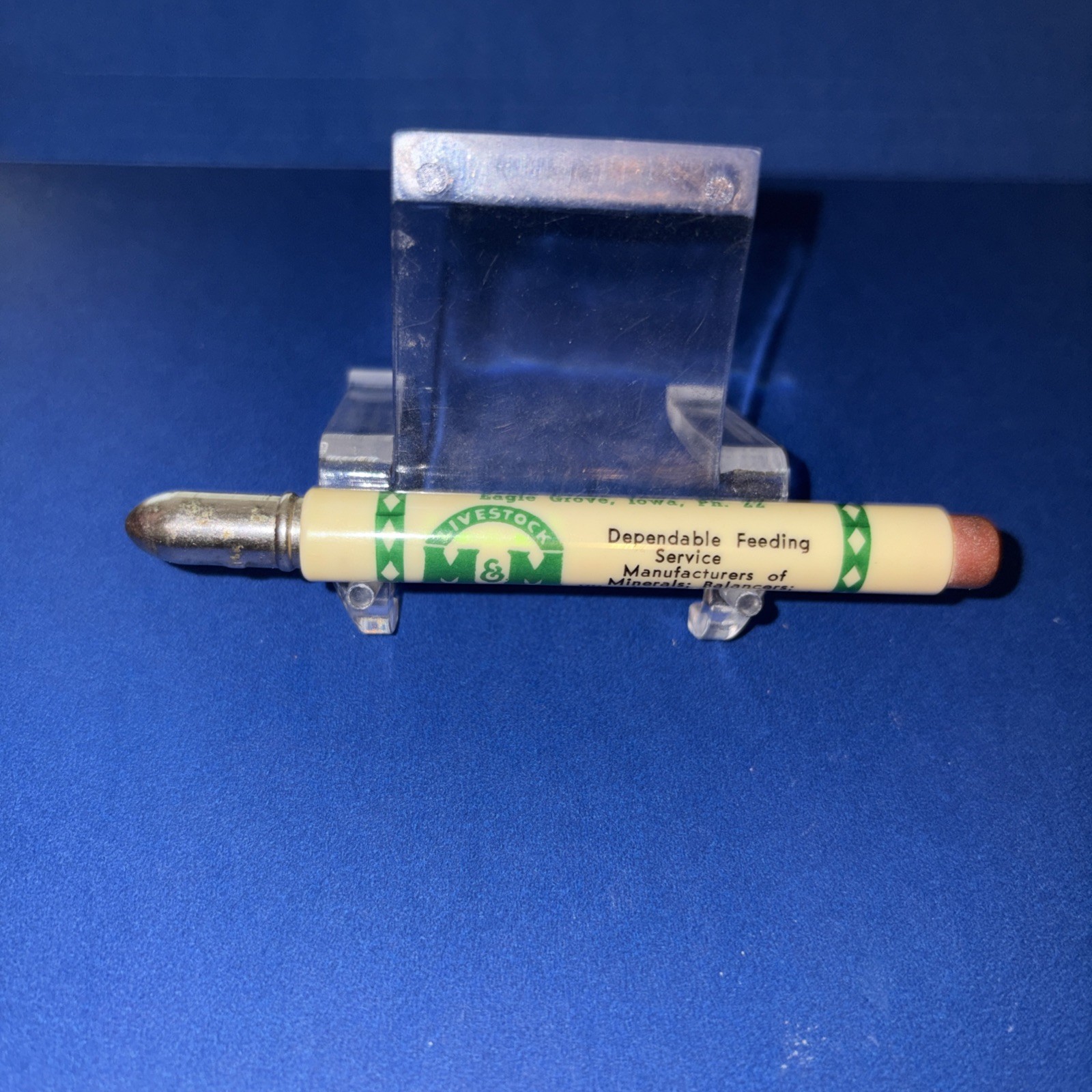 Vtg M & M Livestock Products Bullet Pencil Ray Porter – Nichols, Iowa Vtg Ph #
