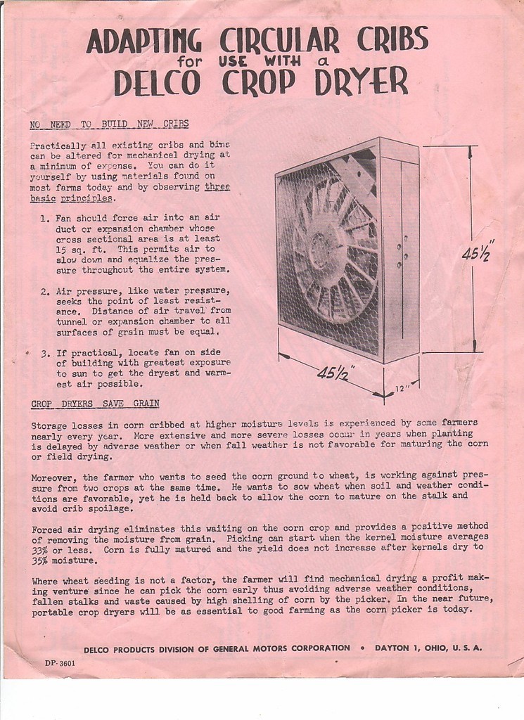 Farm Equipment Brochure – Delco Crop Dryer Fans – General Motors Set of 5 (FB245