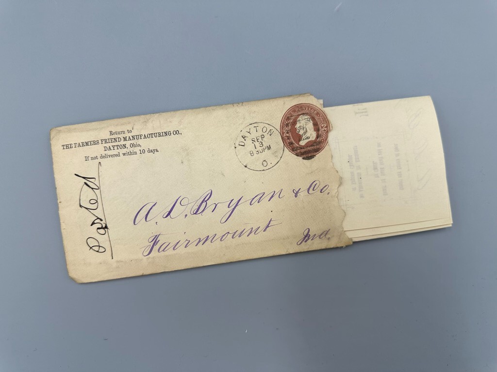 1886 FARMERS FRIEND Advertising FARM Postal Cover Invoice DAYTON Ohio