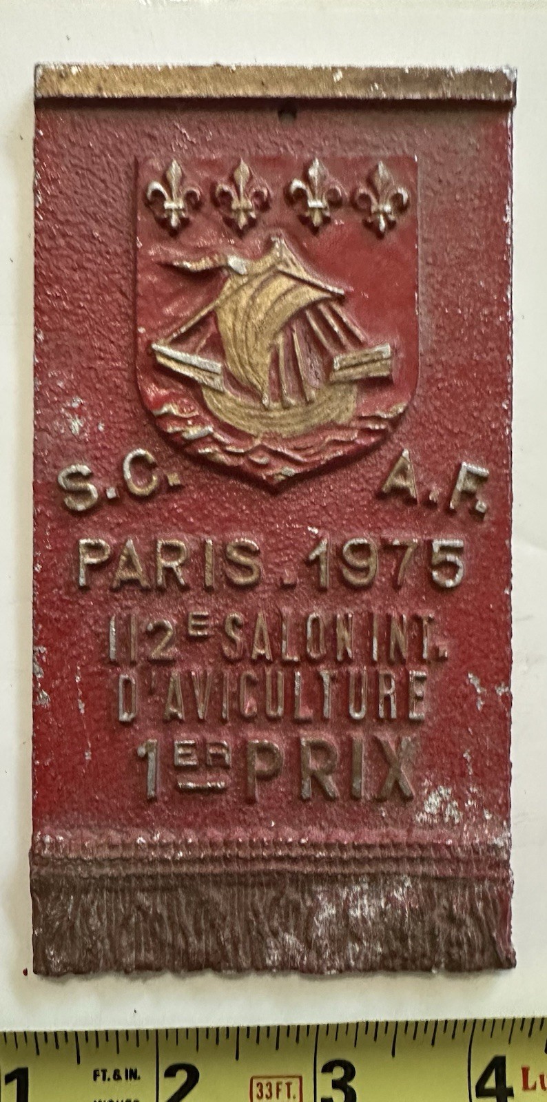 SC AF PARIS 1975 112e Salon Int. D’AVICULTURE 1er Prix Wall Plaque Chickens