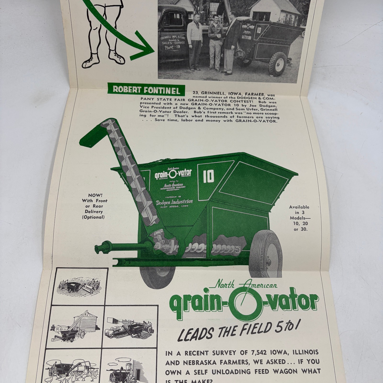 Vintage 1956 Grain-O-Vator Farm Equipment Advertising Poster Brochure Iowa 10×30