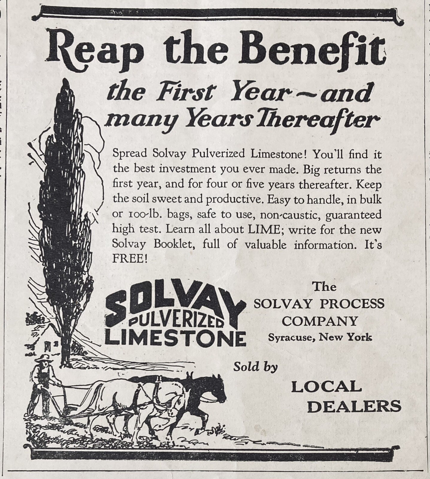 1926 AD.(XH5)~SOLVAY PROCESS CO. SYRACUSE, NY. SOLVAY PULVERIZED LIMESTONE