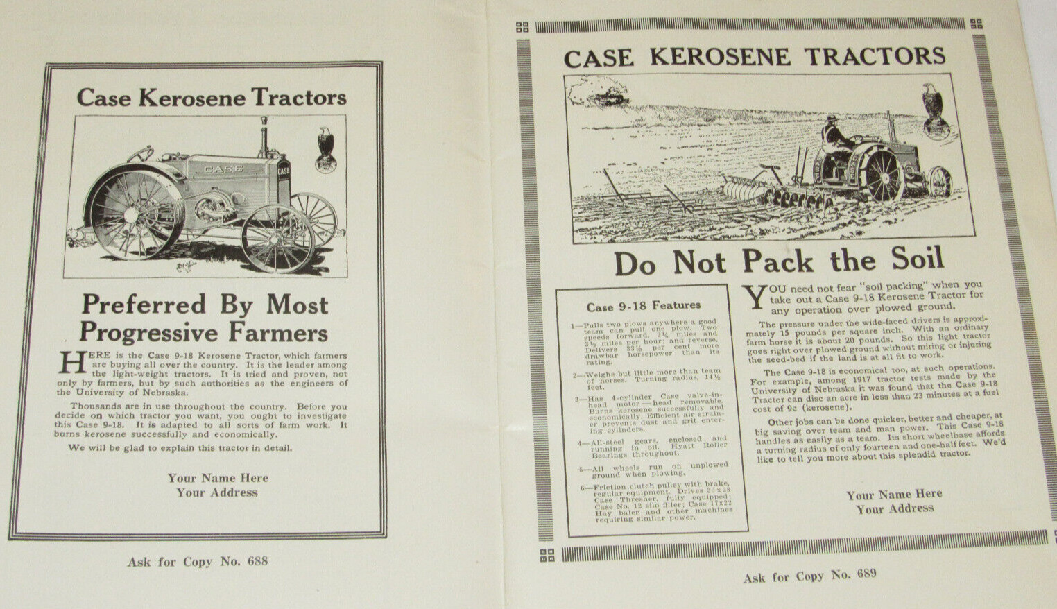 VINTAGE 1918 JI CASE DEALER READY-MADE ADS CATALOG! TRACTORS/THRESHERS/HAY BALER