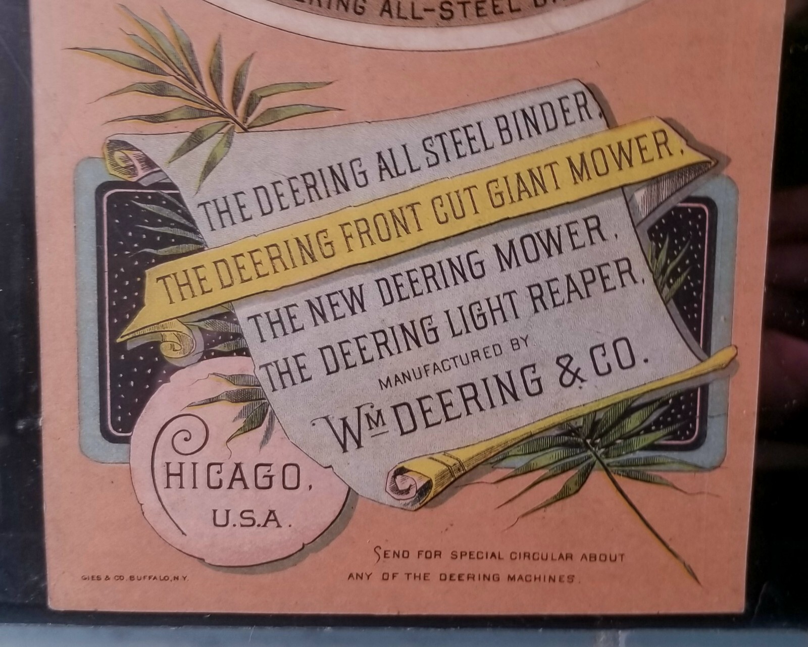 Atq 1880s Wm Deere & Co Chicago 5-Panel Double Sided Advertising Between Glass