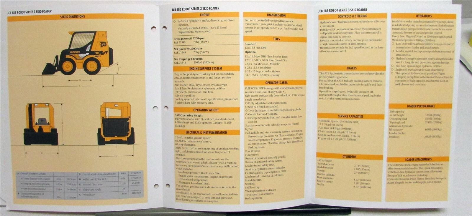 1990s JCB 185 Robot Specifications Construction Sales Brochure