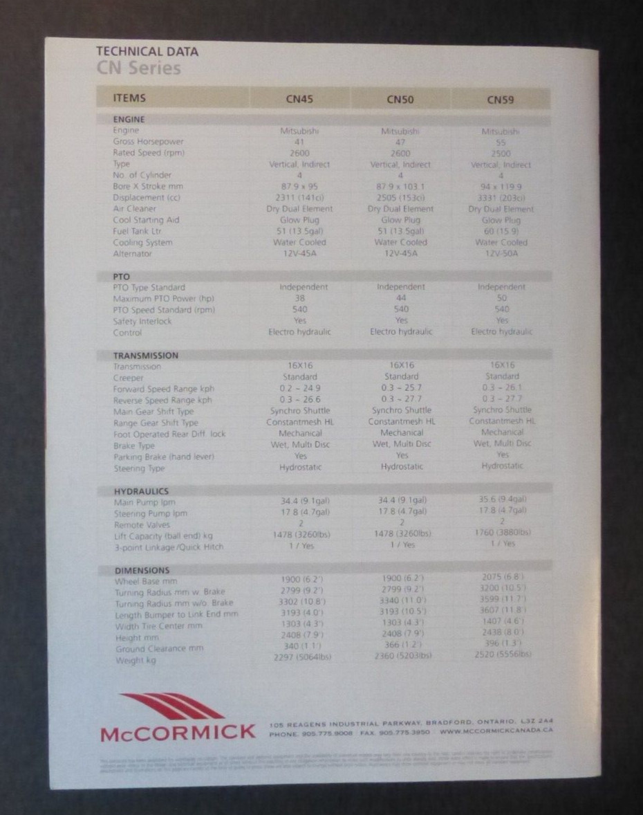VTG Ad Sales Brochure Catalog McCormick CN 45 CN 50 CN 59