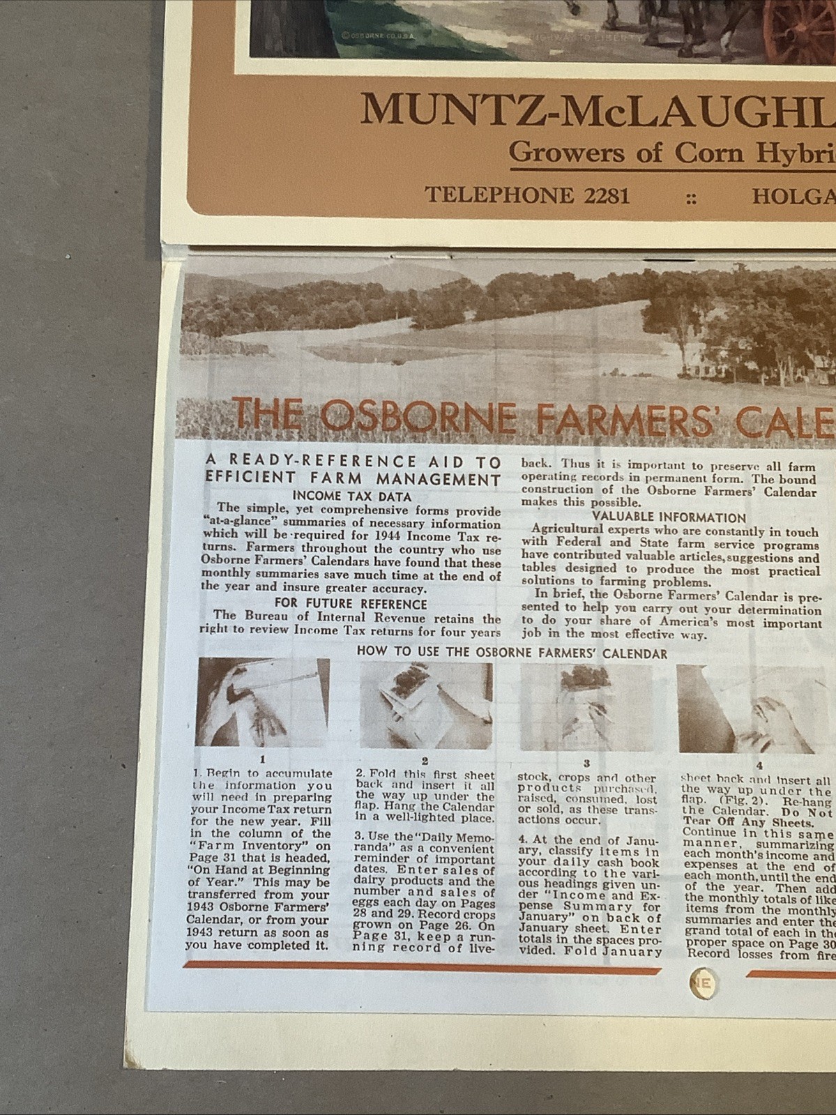 1944 Muntz-McLaughlin Co. Farm Inventory Calendar Holgate OH INV-P0547