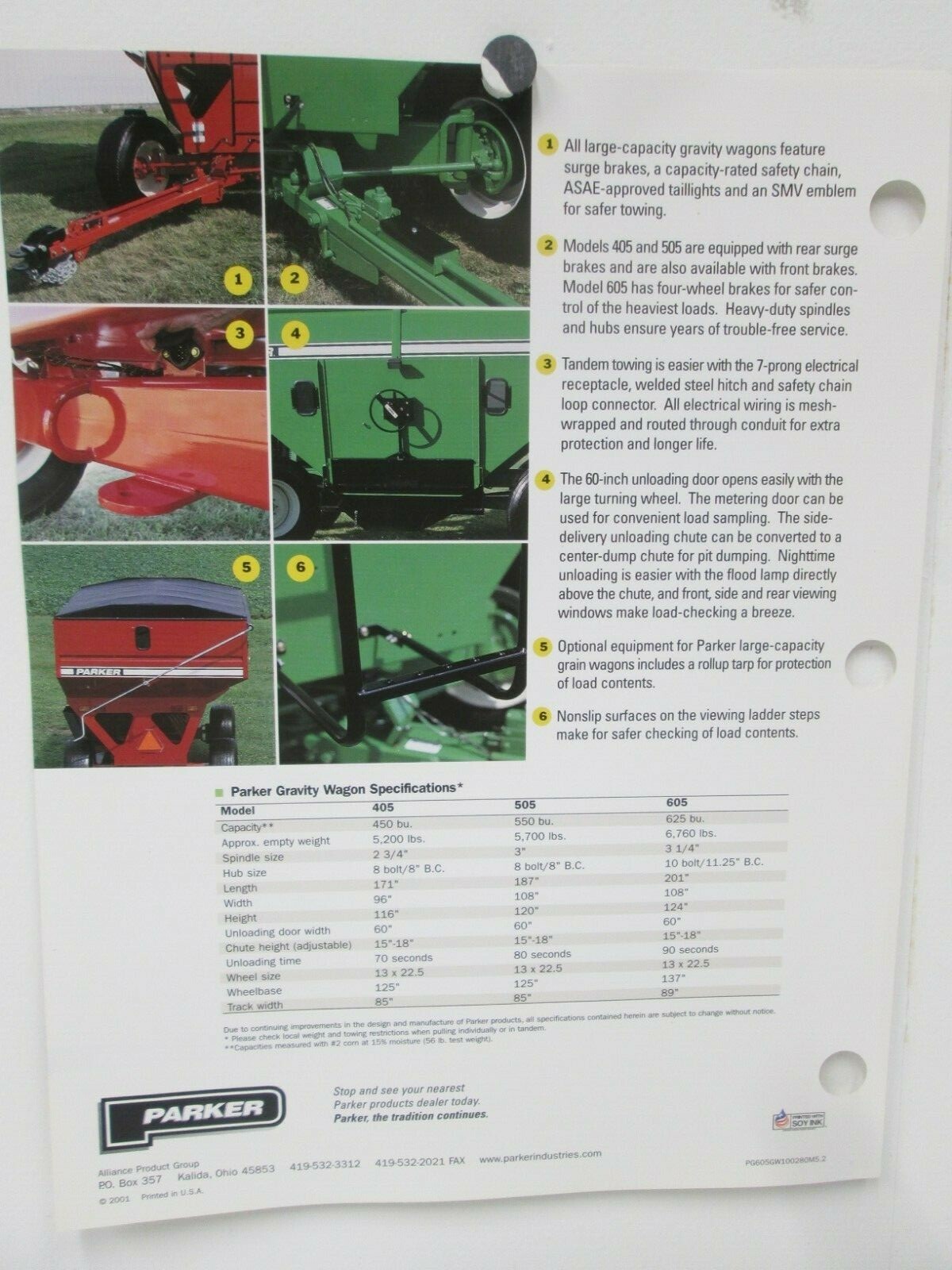 Parker Grain Wagons 405 505 605 Sales Brochure Specifications Agriculture 2001