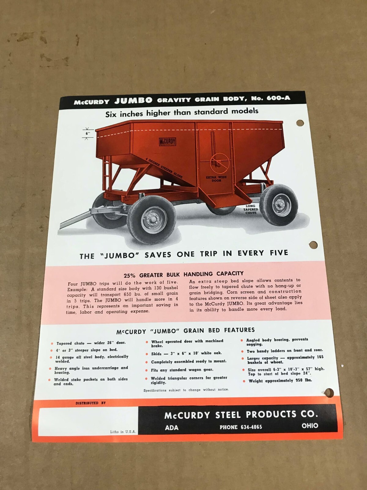 Vintage McCurdy Gravity Grain Body 500-A/600-A Flyer