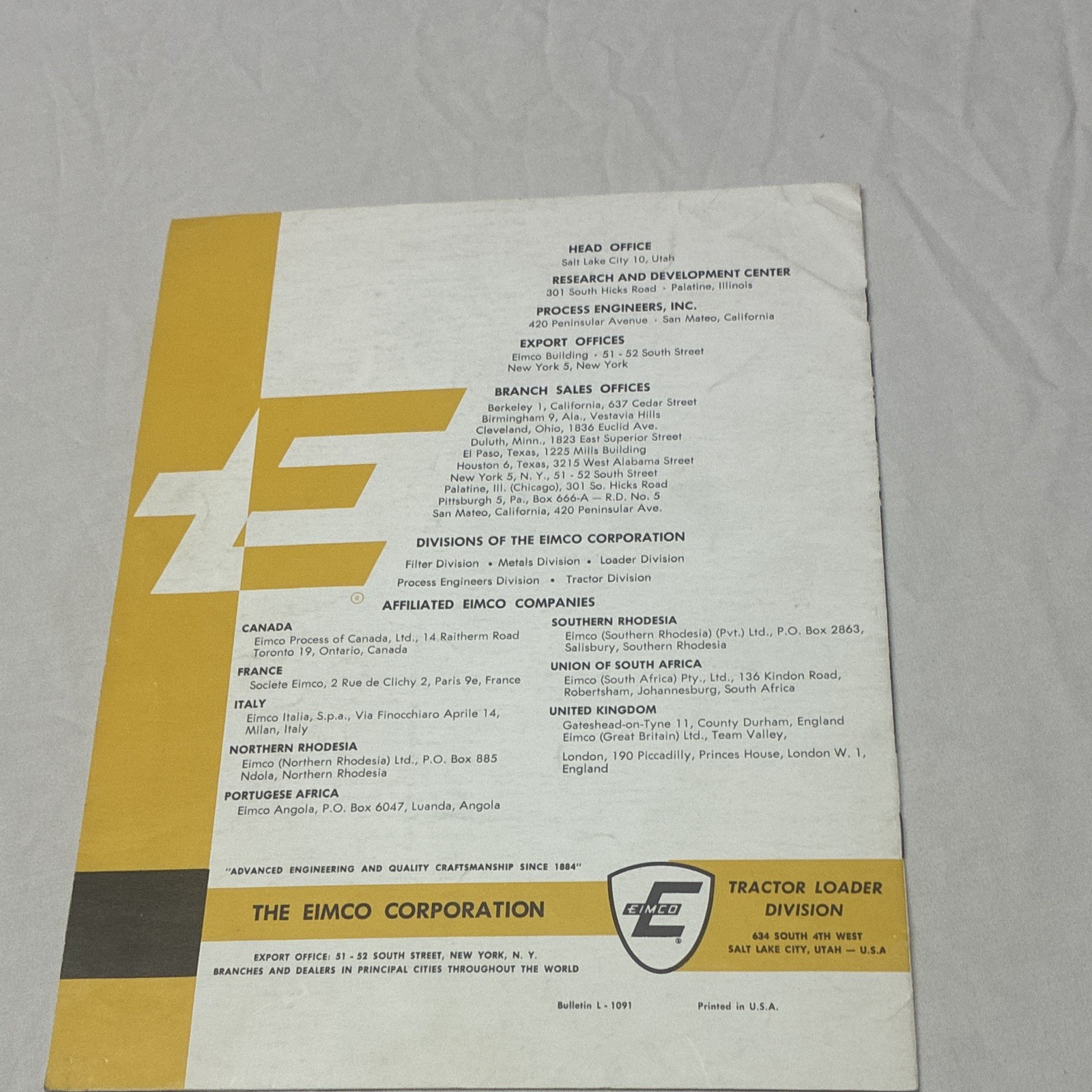 EIMCO 105 Excavator « Proof On-The-Job » Original Advertising Brochure 1959