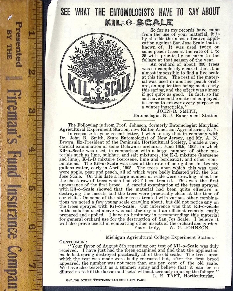 Vintage 1905 Kil O Scale Insecticide Holmes Seed Co Harrisburg PA Advertising
