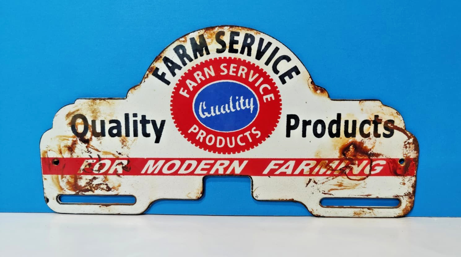 Vintage Quality Farm Service Products Porcelain Enamel Sign 8&Prime; x 4&Prime;