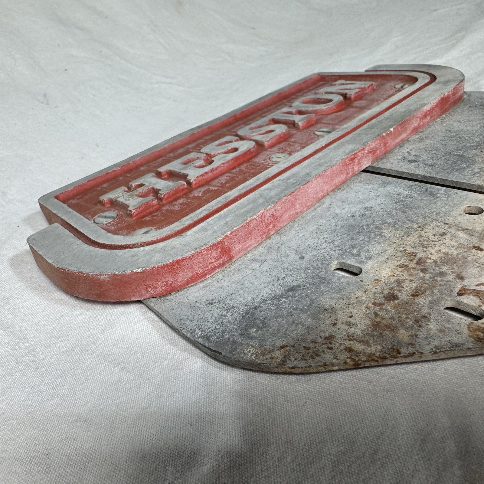 Hesston Cast Aluminum Implement Logo Farm Equipment Sign Boot Scraper 11”x9.5”