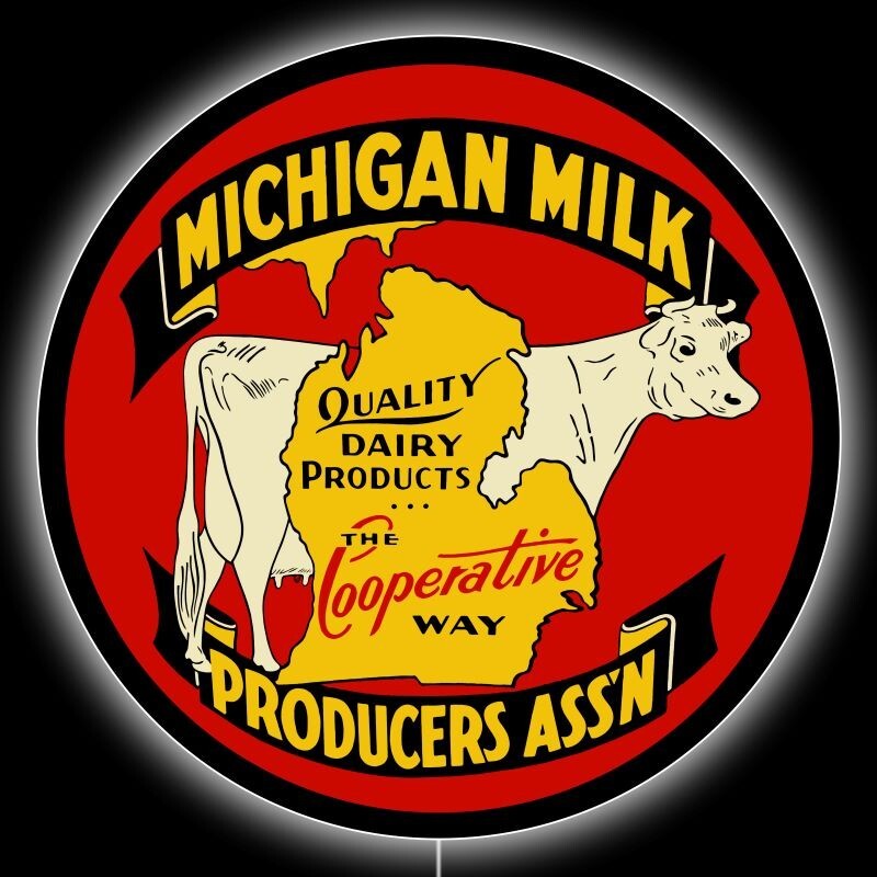 Michigan Milk Producers CO OP NEW LED Hanging Lighted Sign: 23&Prime; Dia. Round