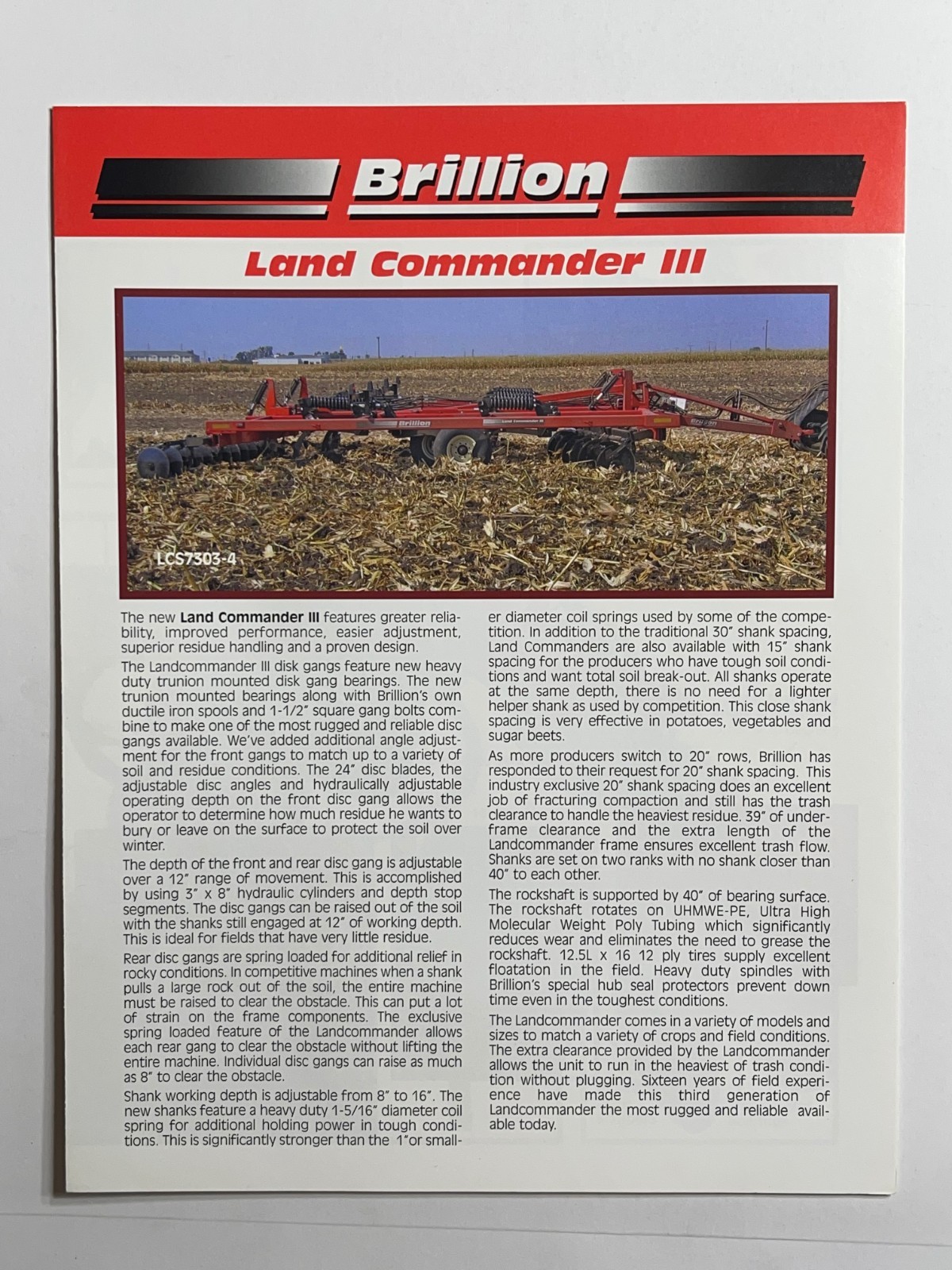 Brillion Land Commander III Sales Brochure *Showroom Sales Booklet*