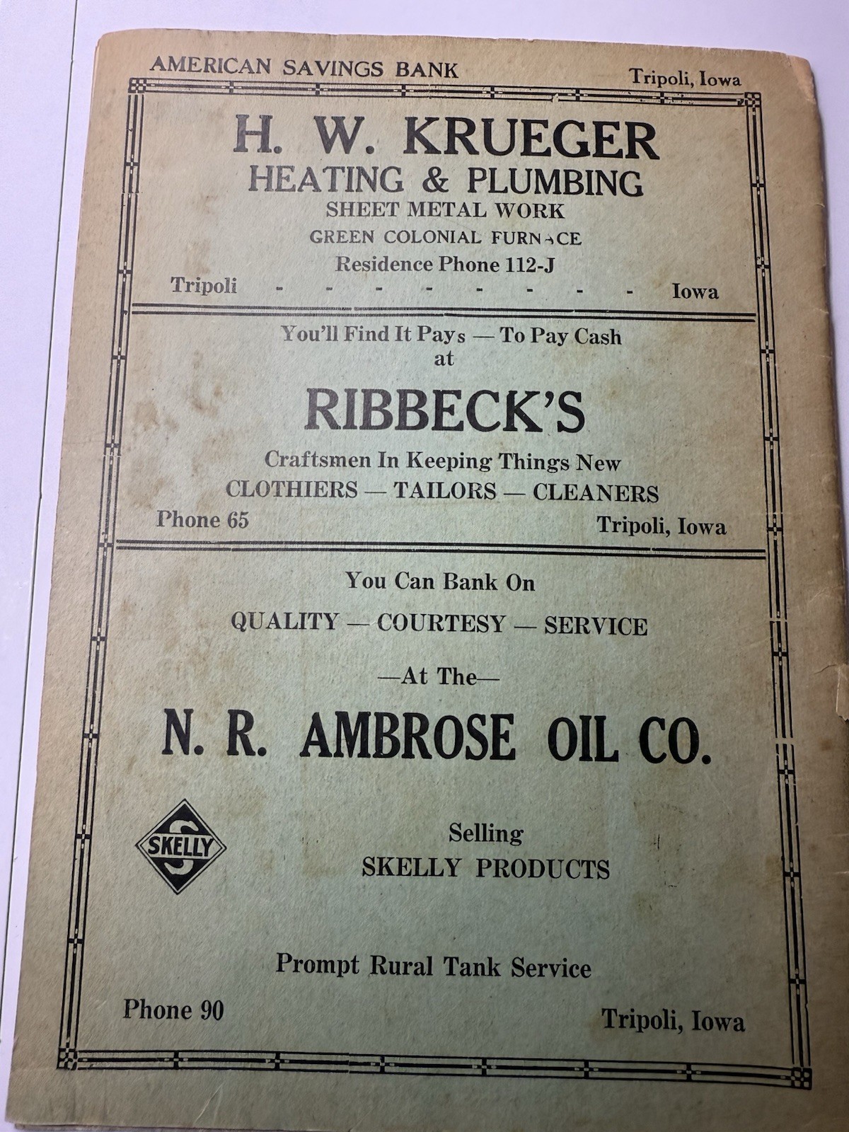 1937 Simplicity Farm Account Book Tripoli Iowa Advertisements Implement Co