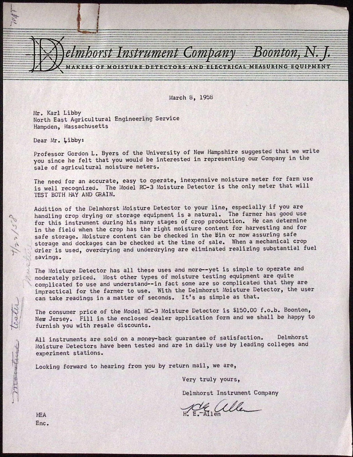 1958 Delmhorst Instrument Co Boonton NJ Moisture Detector Dealer Sales Brochure