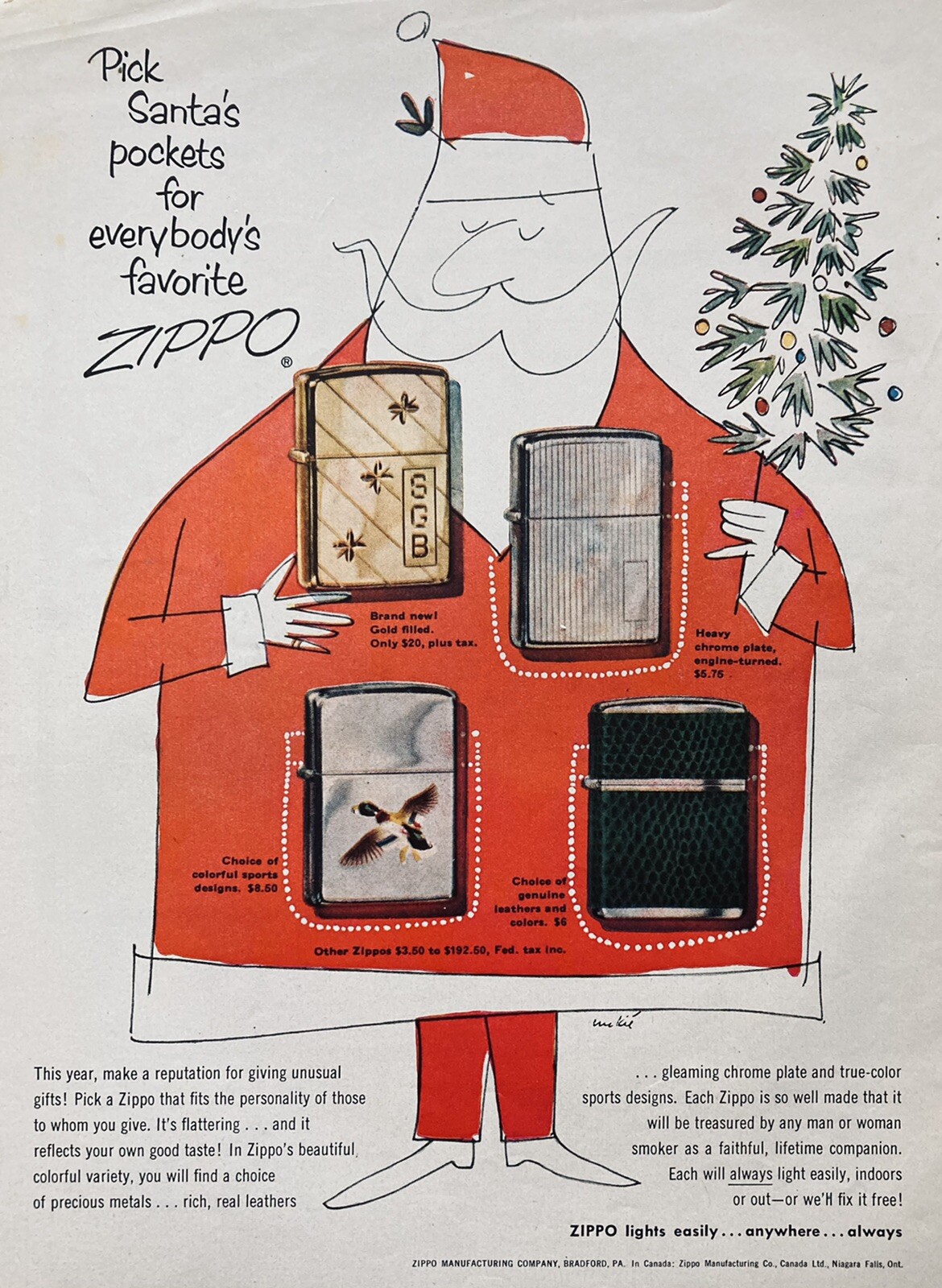 1954 AD(XG13)~ZIPPO MFG. CO. BRADFORD, PA. ZIPPO LIGHTER FOR CHRISTMAS