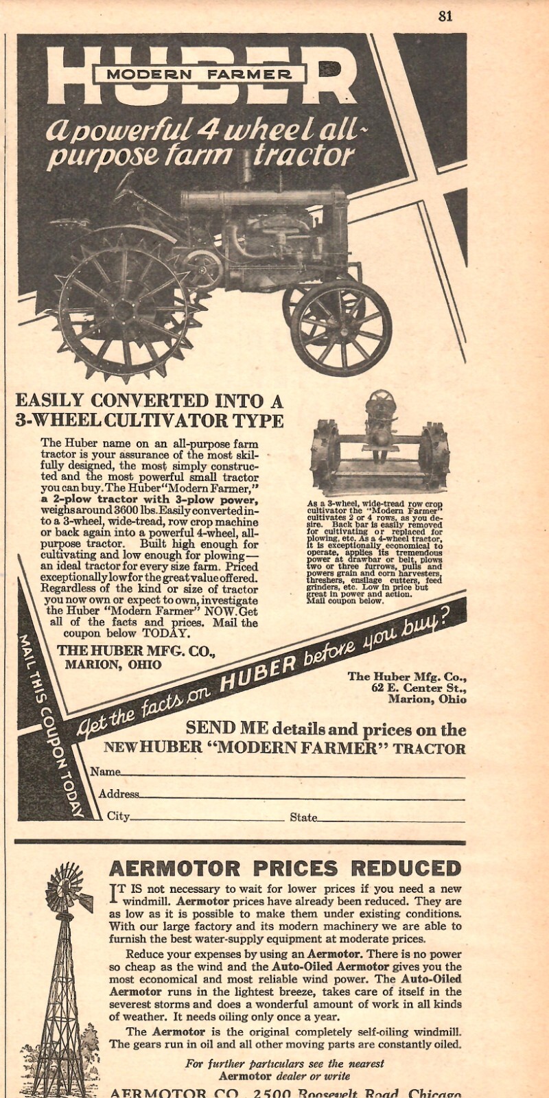 VINTAGE 1931 HUBER FARM TRACTOR PRINT AD