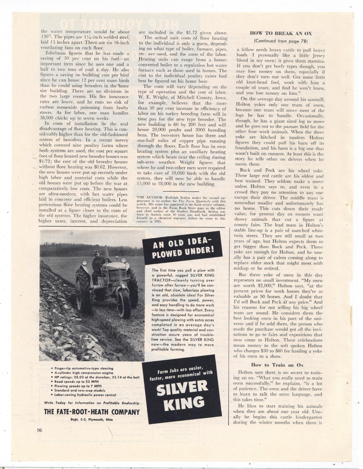 1951 Silver King Tractor Ad: Fate Root Heath Co. of Plymouth, OhiO