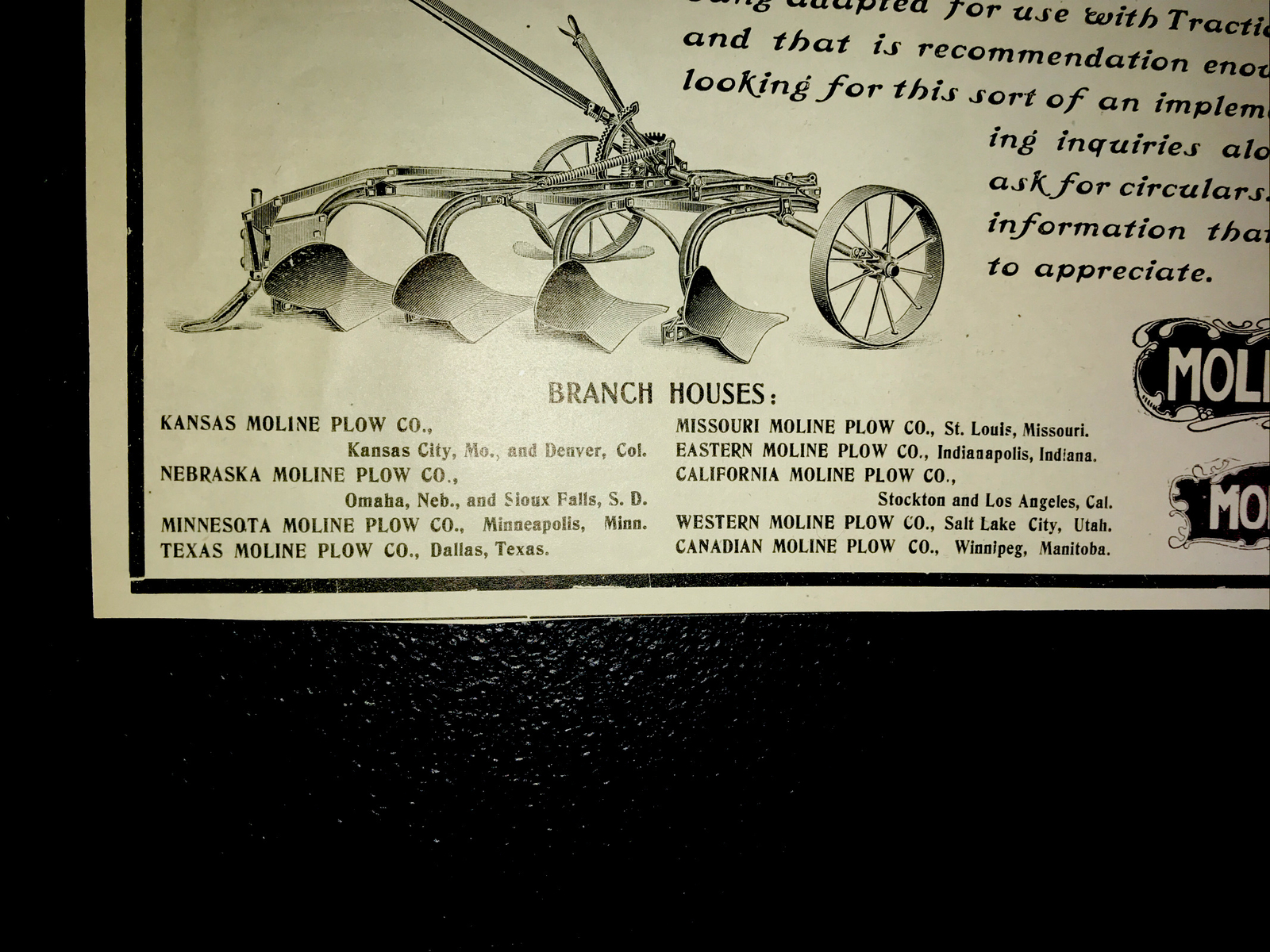 1903 Moline Plow Co. Farm Advertising – Moline – Illinois