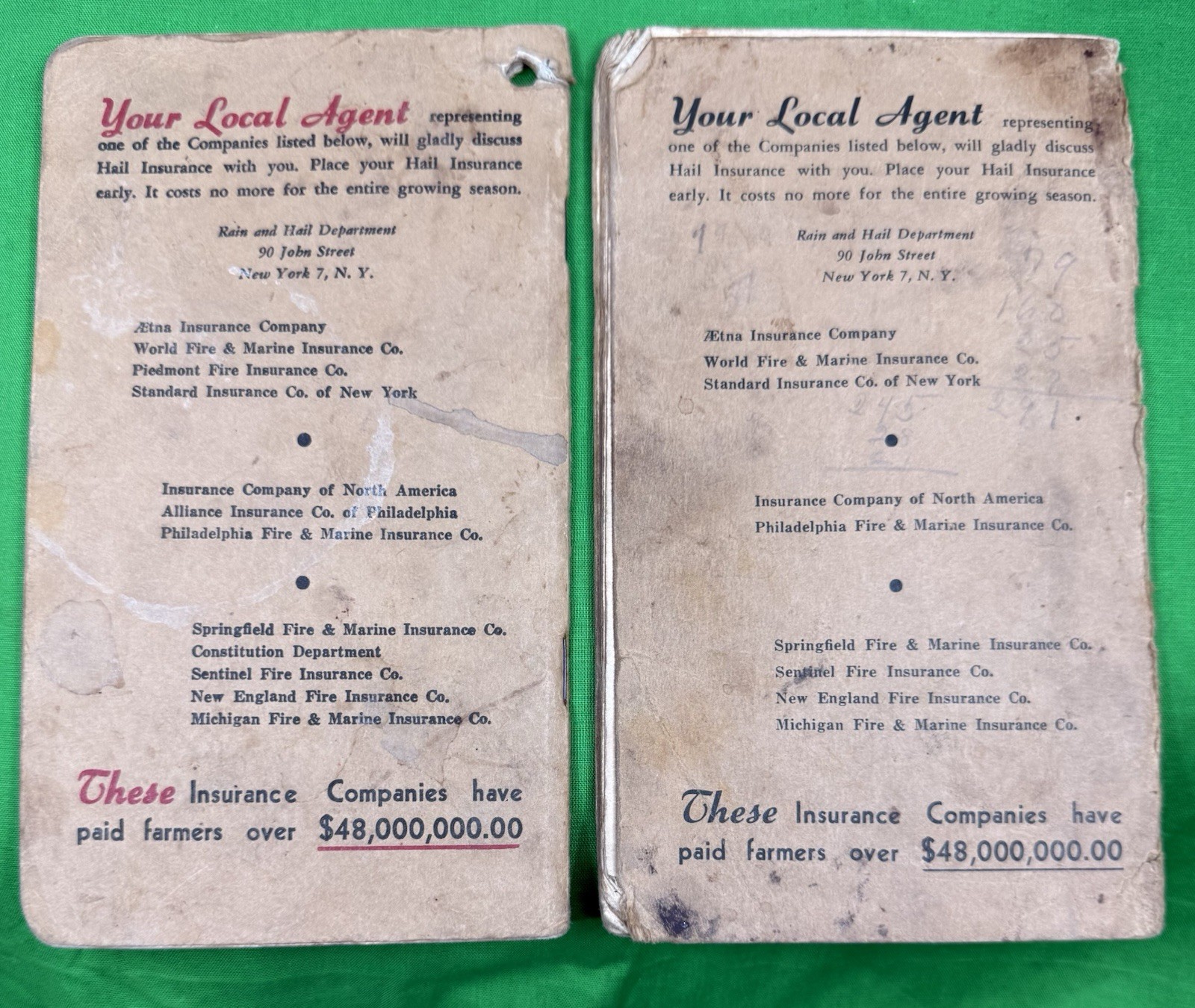 1950 & 1951 Master Farmer Pocket Ledger From The Rain & Hail Insurance Bureau