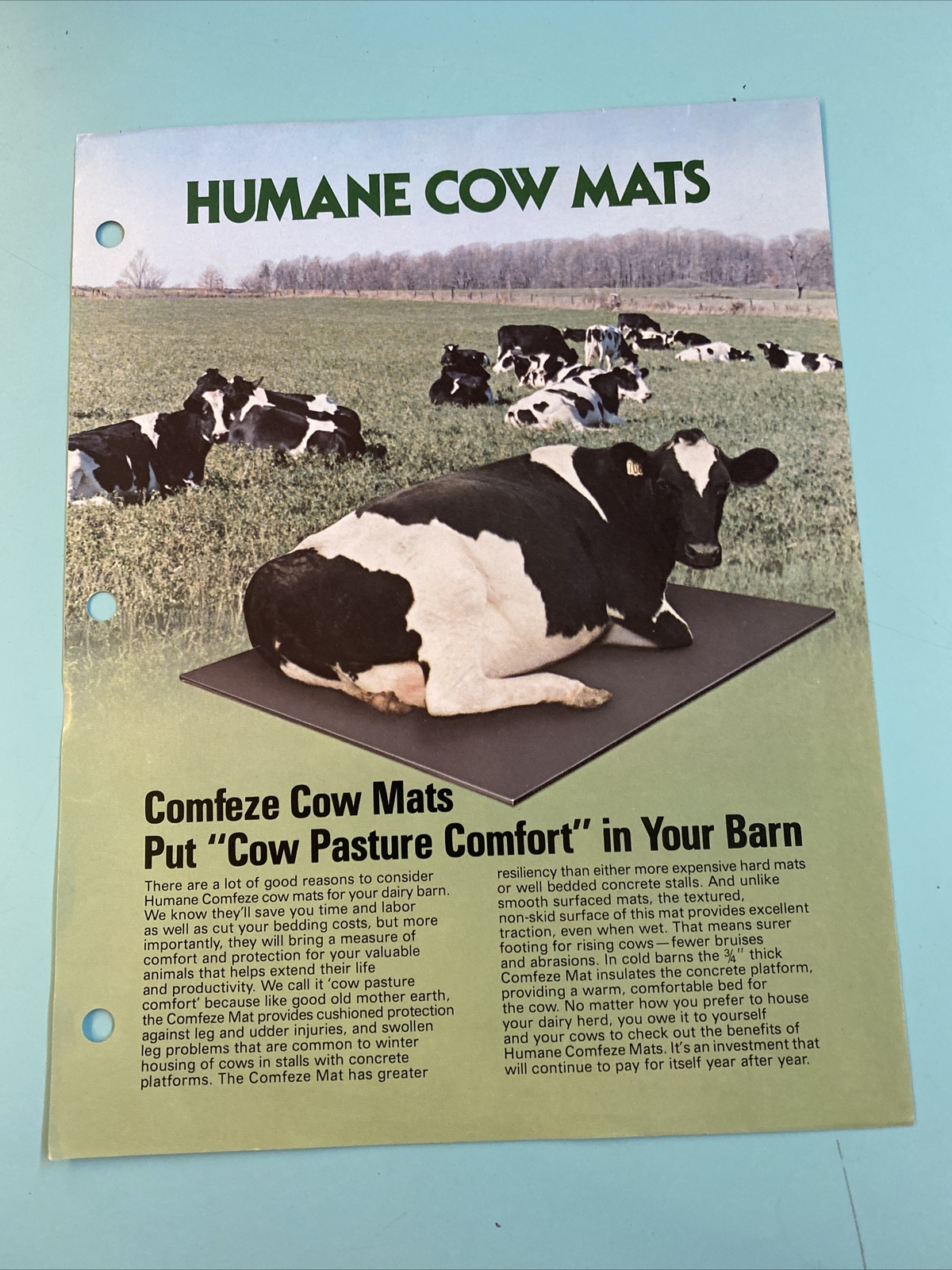 Humane Cow Mats Dealers Brochure Spec Sheet