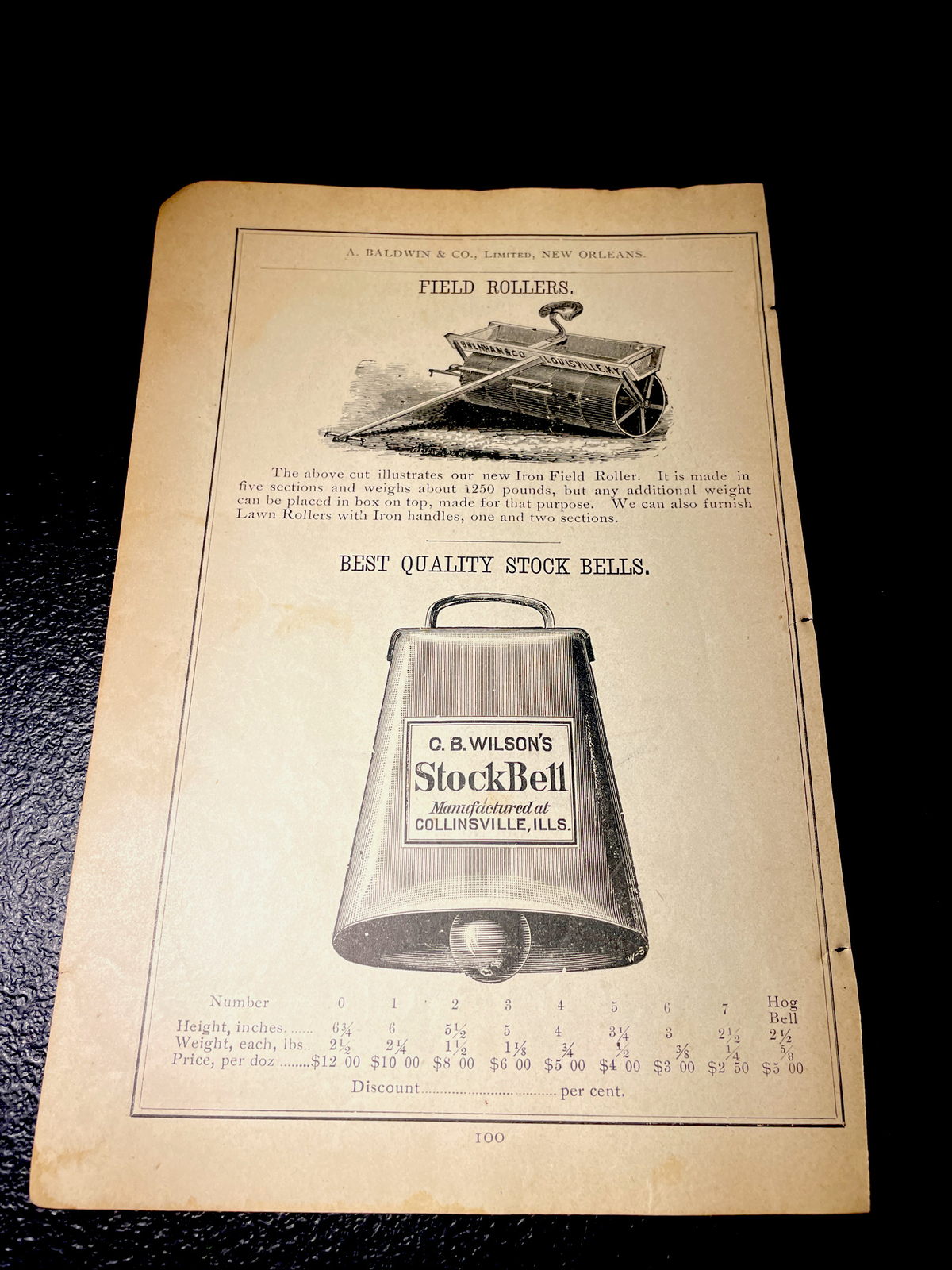 1891 Baldwin – Brenhan Roller / Wilson Stock Bell Farm Advertising – Louisville