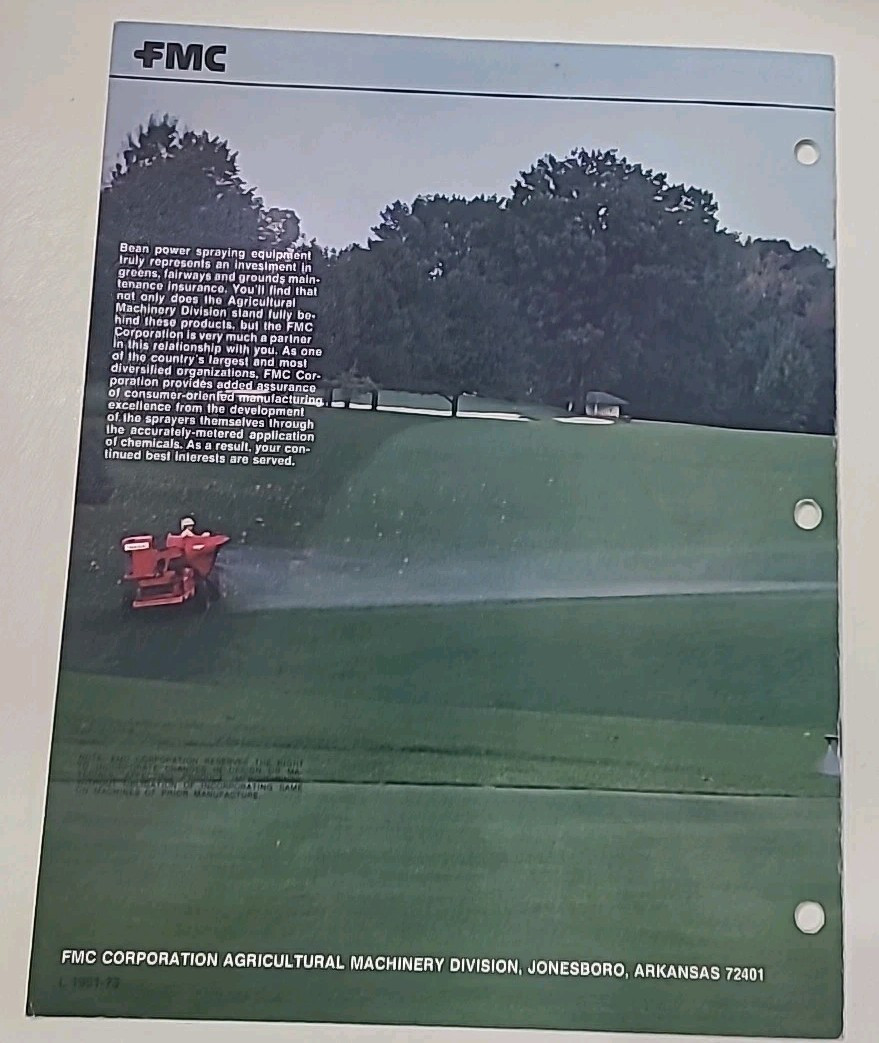 Vintage John Bean Turf Spraying Equipment FMC Brochure Pamphlet Booklet Old Read