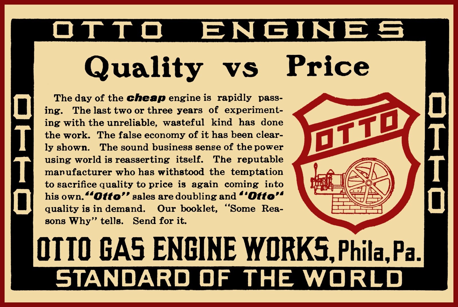 1905 Otto Gas Engine Works NEW Metal Sign – 12×18&Prime; USA STEEL LG. Size – 3 lbs