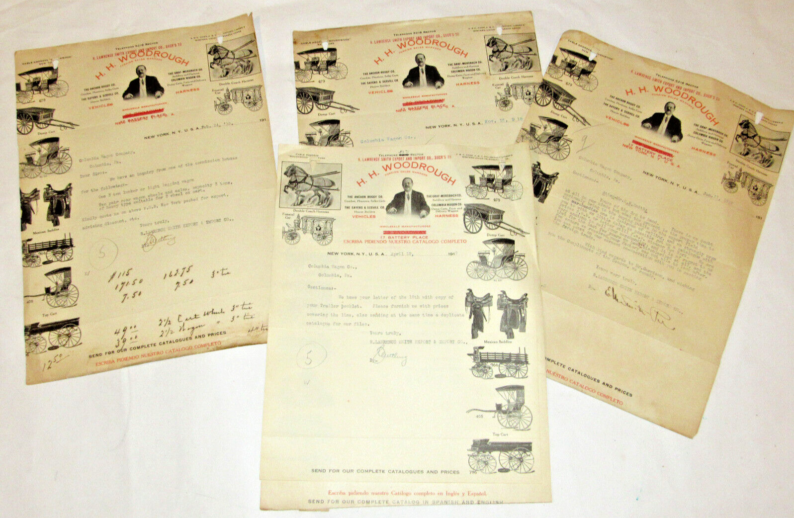 VTG 1919 IMPORT/EXPORT CO LETTERHEAD! FUNERAL CAR/MEXICAN SADDLE/COLUMBIAN WAGON