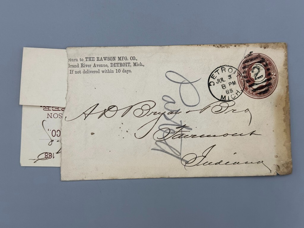 1885 Rawson Mower Fancy CANCEL 2 in OVAL Farm Postal Cover DETROIT Advertising