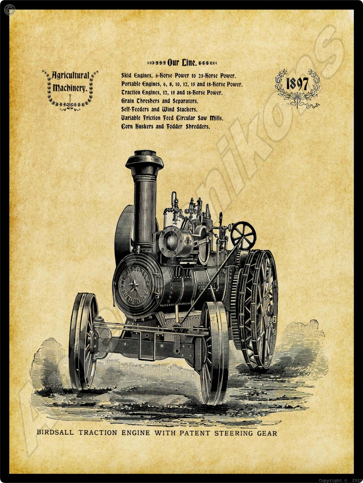1897 Birdsall Traction Engine w/ Specs. New Metal Sign: Auburn, New York