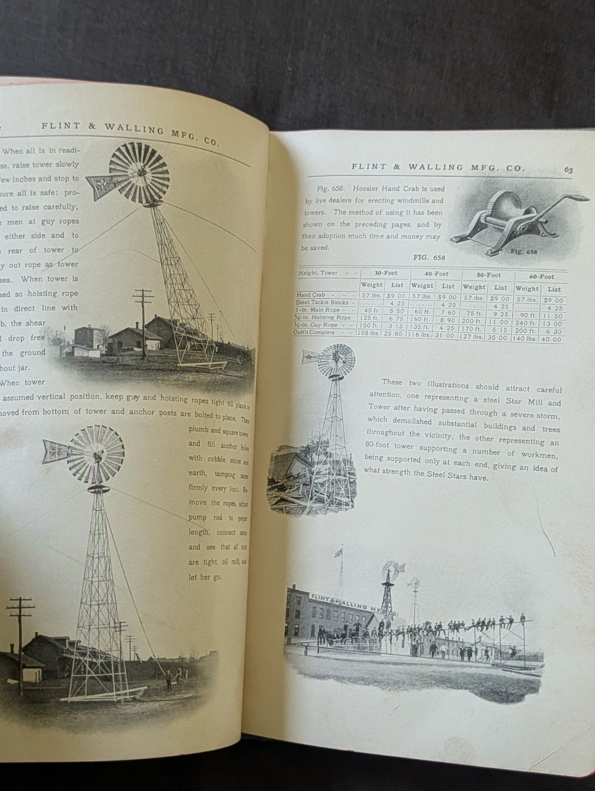 1901 Flint and walling Star windmill hardbound catalog. Windmills, Sawmill, ect.