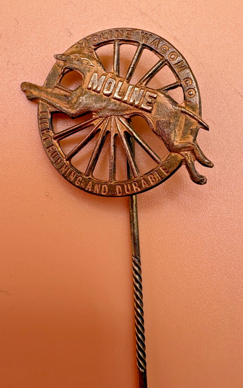 Antique Brass Moline Wagon Co – Light Running and Durable Greyhound Stickpin