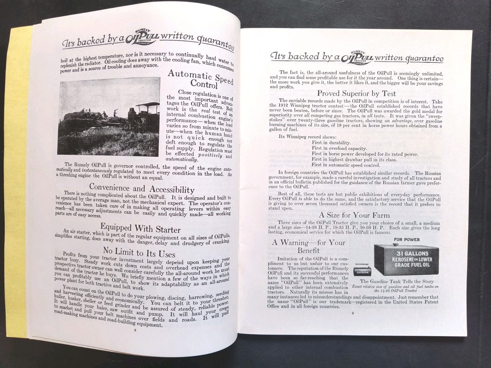 Rumley Oil Pull Tractor Dealer Brochure Guarantee Manual Print Advertising RARE