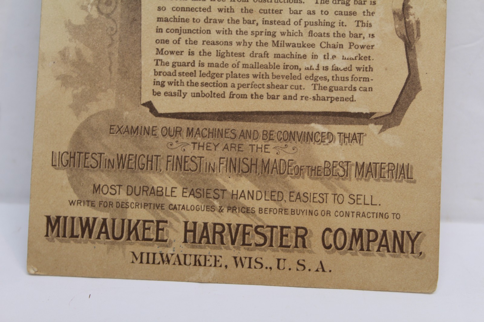 1890s Milwaukee Harvester Co. Farm Implements Ad Trade Card Mifflinburg Pa