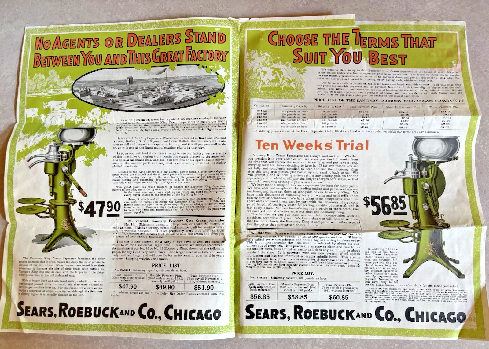 1917 Ad Brochure Sears Roebuck & Co. Economy King Cream Separators