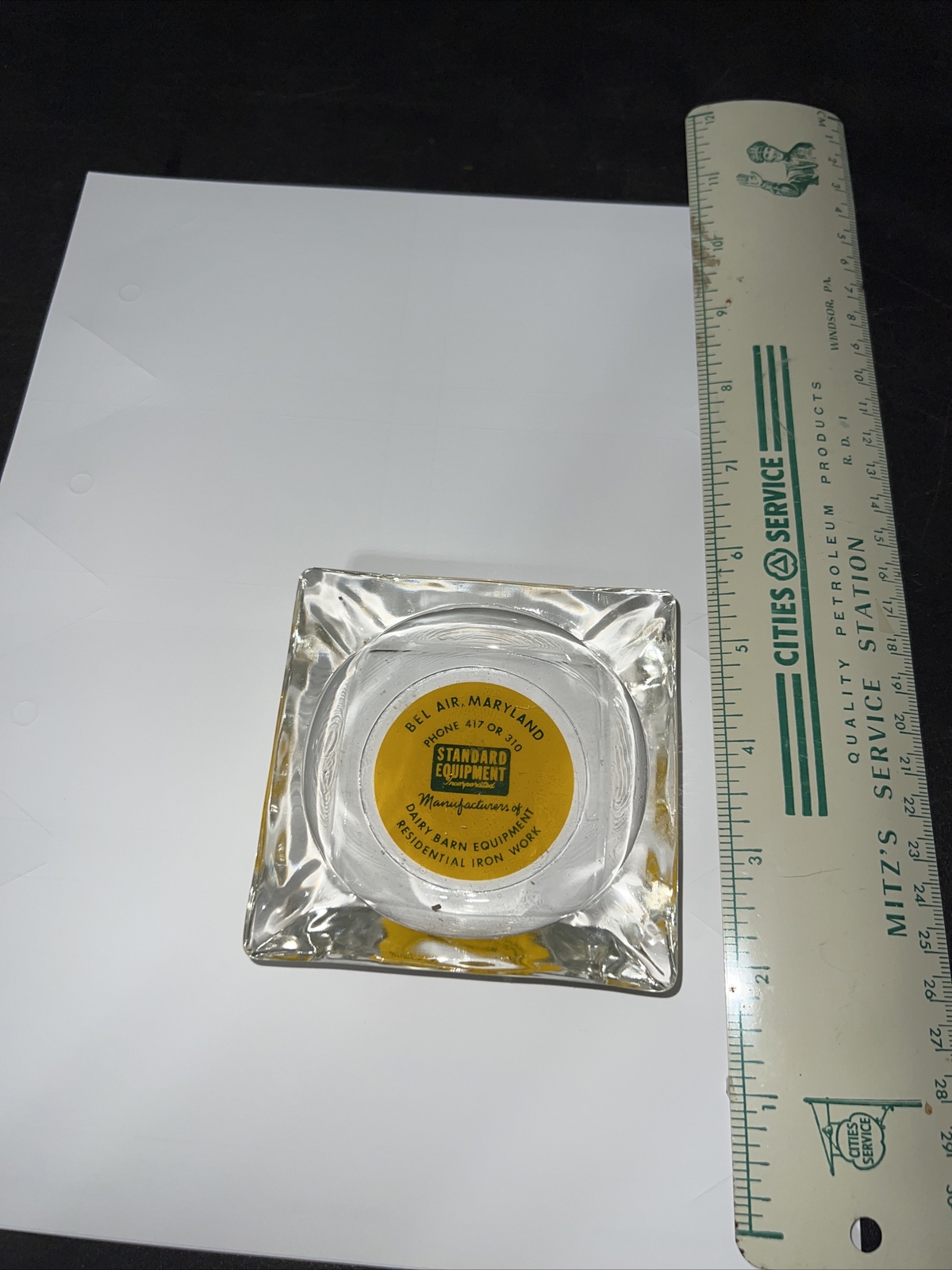 Vintage Glass Ashtray Standard Dairy Barn Equipment Co Bel Air Md
