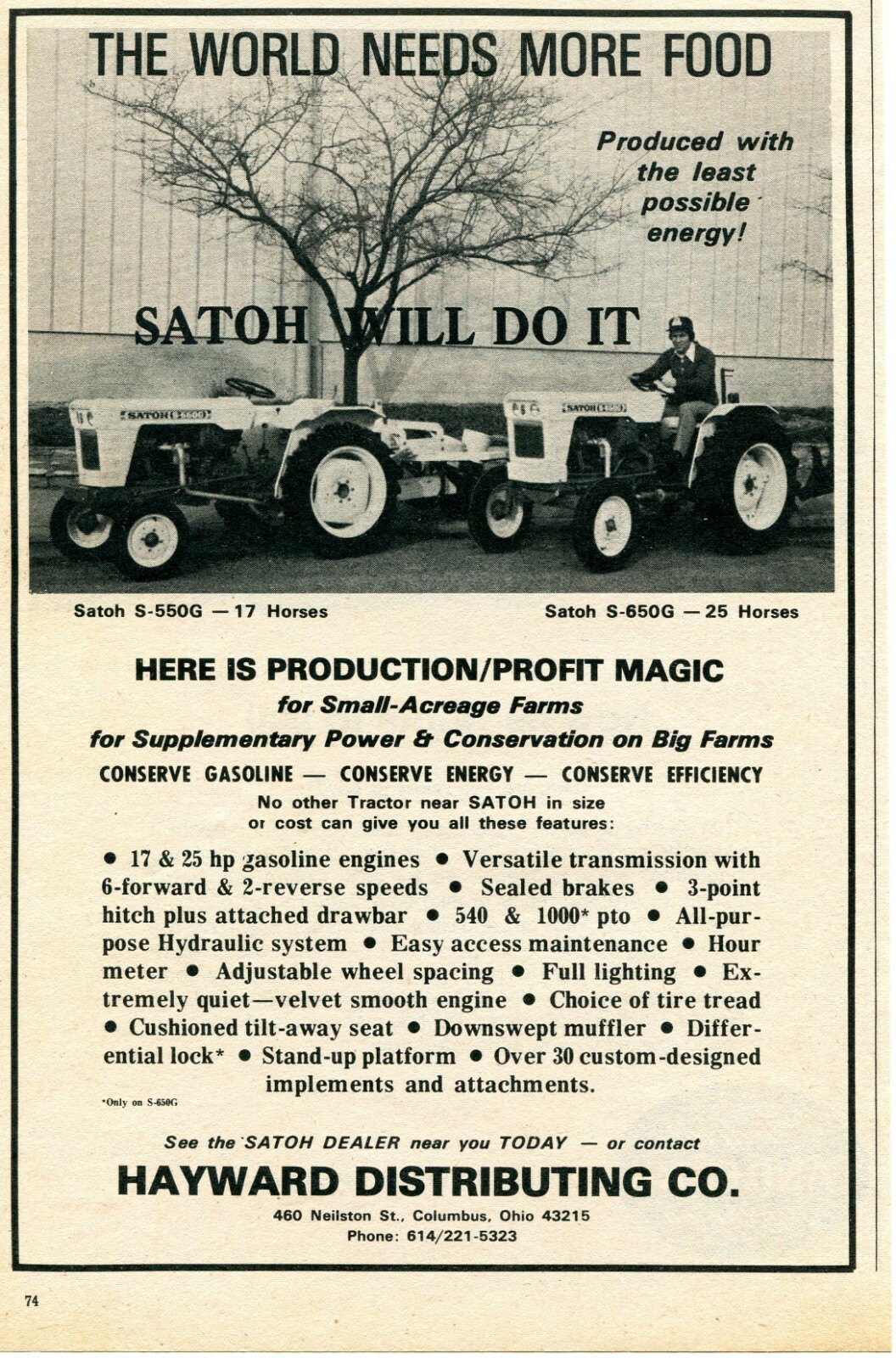 1975 Print Ad of Hayward Dist Satoh S550G & S650G Farm Tractor