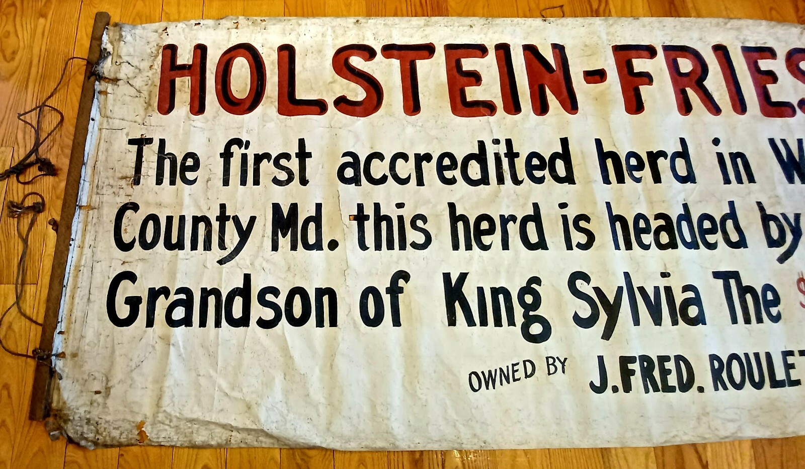 1920&rsquo;s HISTORIC HOLSTEIN FRESIAN ADVERTISING FARM BANNER SIGN KING SYLVIA BULL